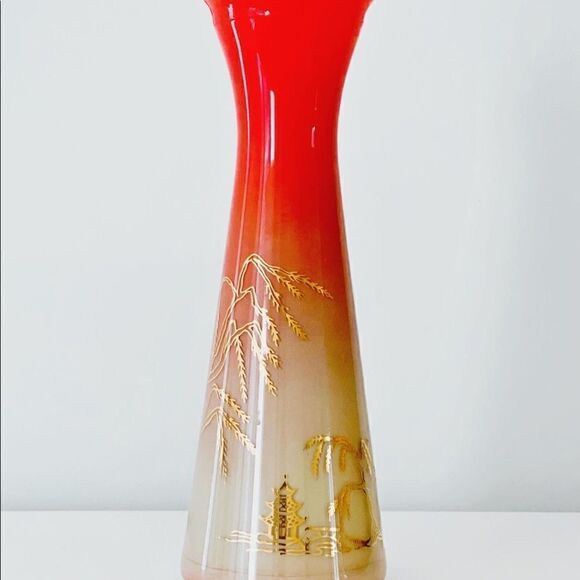 VINTAGE Bartlett Collins Japanese Bud Vase Coral Orange Pink Ombré - Picture 11 of 11